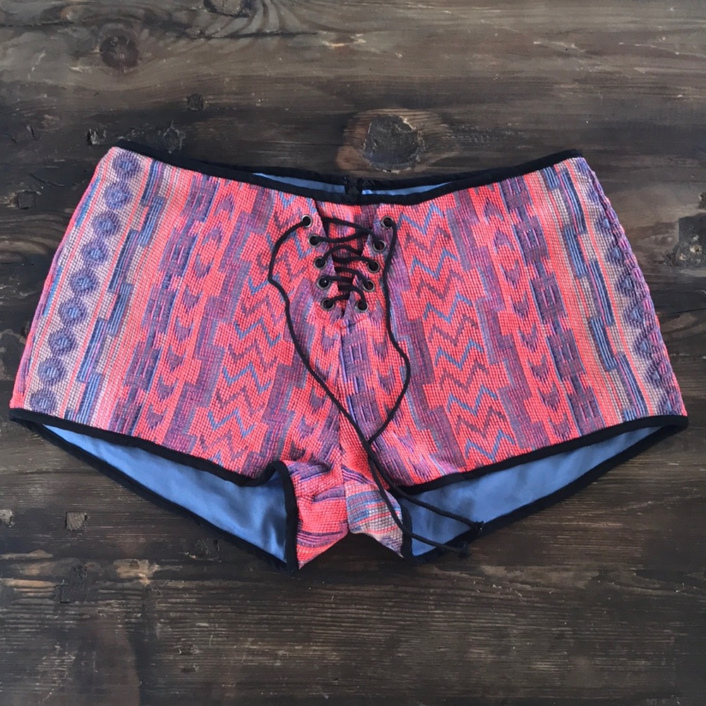 Corduroy feel lace up short shorts